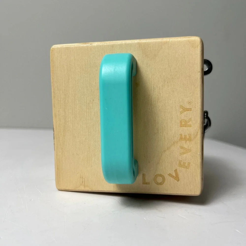 Lovevery Lockbox Toy Toddler OS Tan Montessori Wooden Latches Activity Cube Box